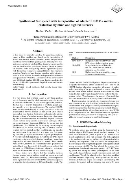 Synthesis of Fast Speech with Interpolation of Adapted HSMMs and ...