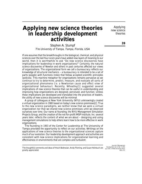 Applying new science theories in leadership development ... - Emerald