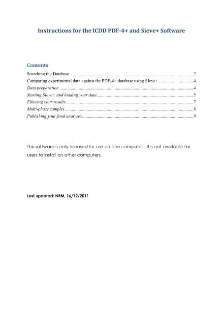 Instructions for the ICDD PDF-4+ and Sieve+ Software