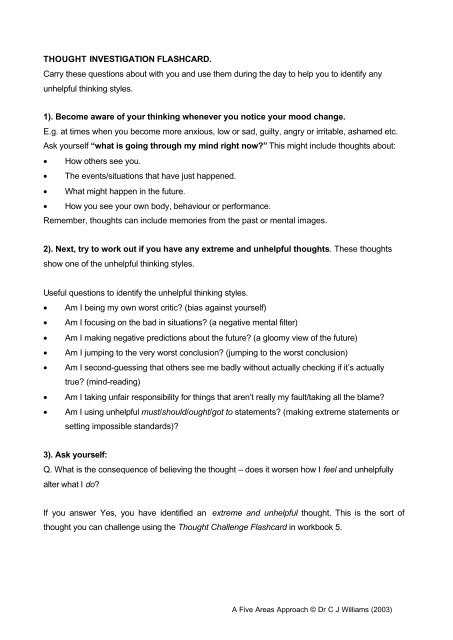 Overcoming Anxiety and Depression: Additional worksheet resources.