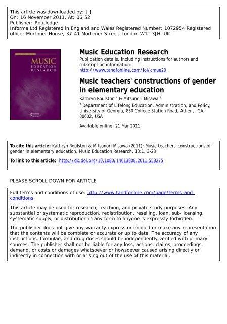 Music teachers' constructions of gender in elementary education