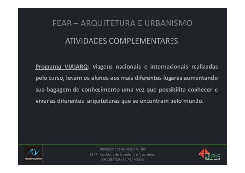 ARQUITETURA E URBANISMO - Universidade de Passo Fundo