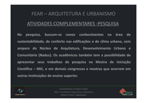 ARQUITETURA E URBANISMO - Universidade de Passo Fundo