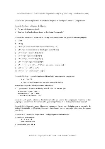 Teoria da Computação – Exercícios sobre Máquina de Turing – Cap ...