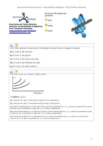 Exercícios de Físico-Química – Propriedades Coligativas – Prof ...