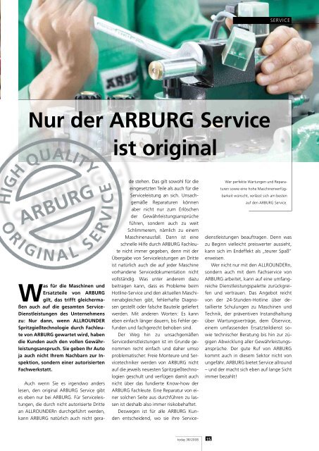 Kundenmagazin today 38, S. 22-23 "Hochleistung dank - Arburg