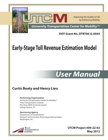 Early-Stage Toll Revenue Estimation Model: A User's Guide