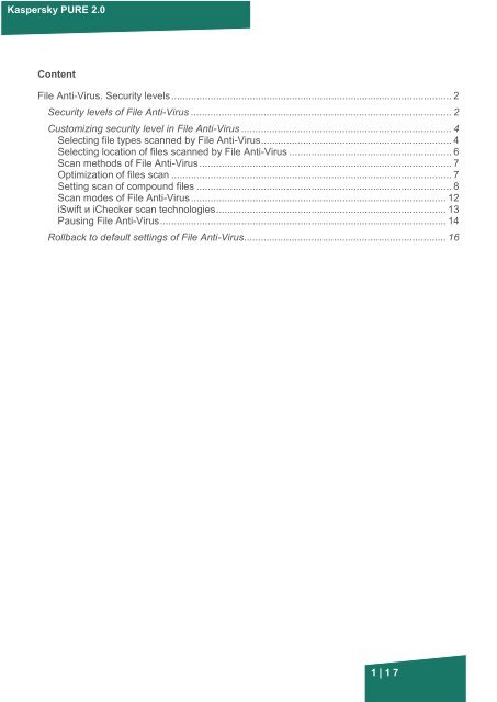 File Anti-Virus: security levels - Kaspersky Lab