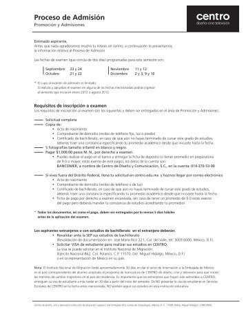 proceso de admisión en PDF - Centro