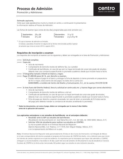 proceso de admisión en PDF - Centro