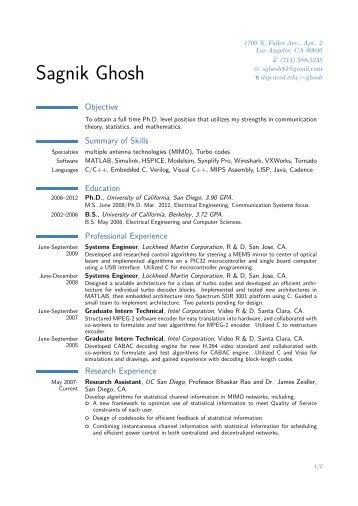My Resume (PDF) - UCSD DSP Lab - UC San Diego