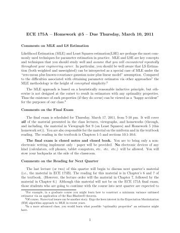 ECE 175A – Homework #5 – Due Thursday ... - UCSD DSP Lab