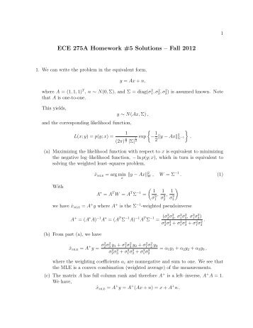 ECE 275A Homework #5 Solutions – Fall 2012 - UCSD DSP Lab
