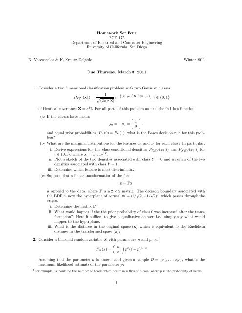 Homework Set Four ECE 175 Department of ... - UCSD DSP Lab