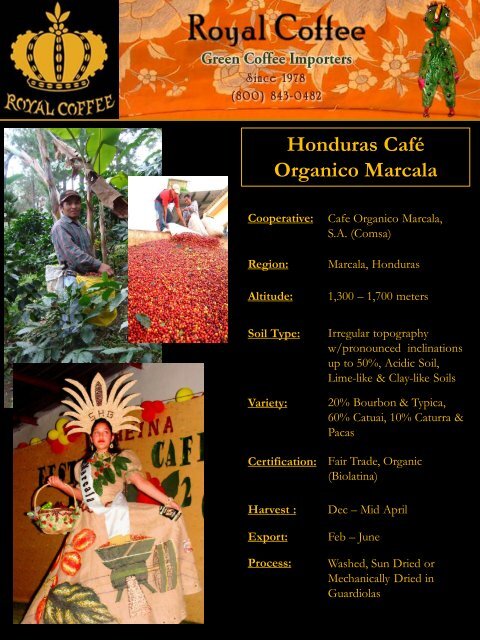 Honduras Café Organico Marcala - Royal Coffee, Inc.