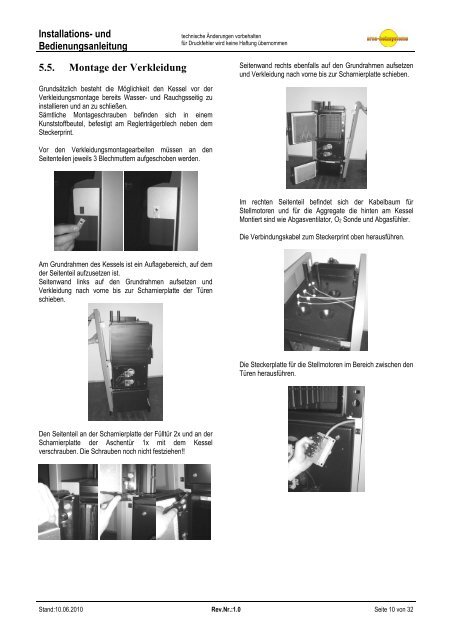 Installations- und Bedienungsanleitung - Arca Heizsysteme ek