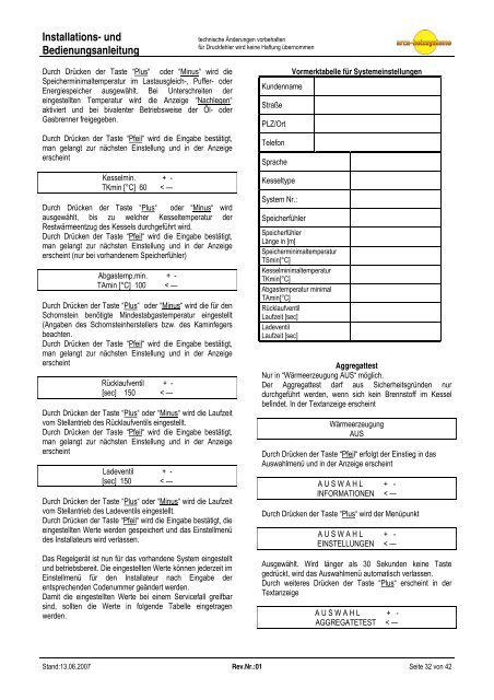 und Bedienungsanleitung LC1 O2 - Arca Heizsysteme ek