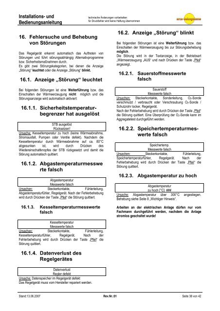 und Bedienungsanleitung LC1 O2 - Arca Heizsysteme ek