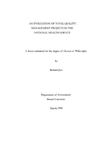 AN EVALUATION OF TOTAL QUALITY MANAGEMENT PROJECTS ...