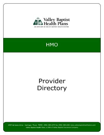 Provider Directory - Valley Baptist Health Plans