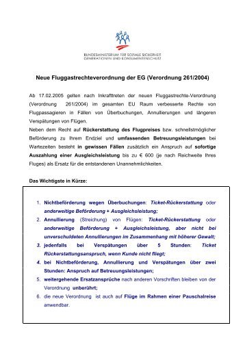 Neue Fluggastrechteverordnung der EU (VO 261/2004)