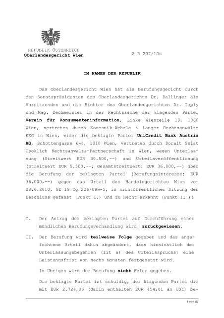 REPUBLIK ÖSTERREICH Oberlandesgericht Wien 2 R 207/10s IM ...