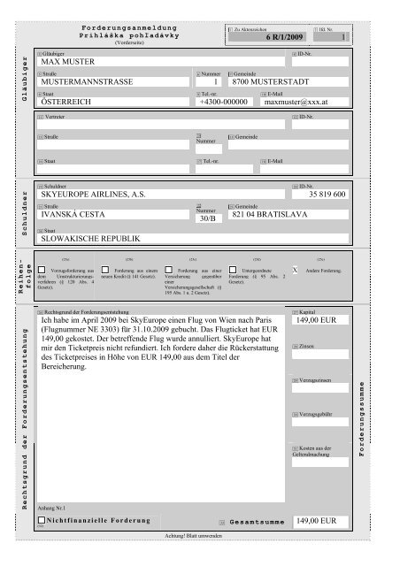 6 R/1/2009 1 MAX MUSTER MUSTERMANNSTRASSE 1 8700 ...