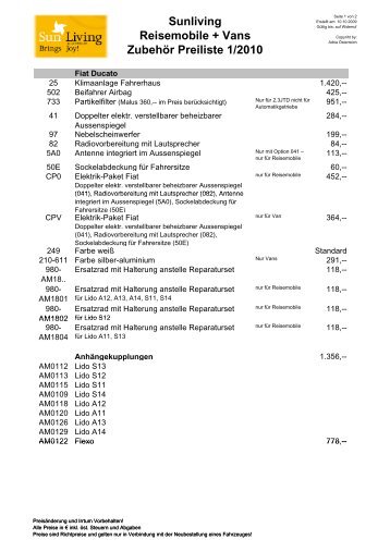 Sunliving RM Zubehör 1-2010.xlsx - Gebetsroither