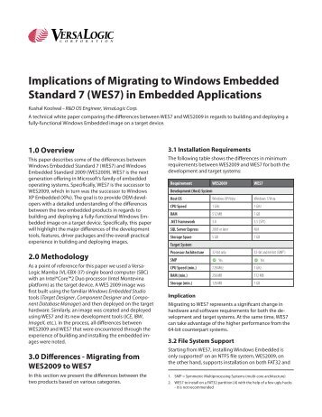 Implications of Migrating to Windows Embedded Standard 7 (WES7 ...