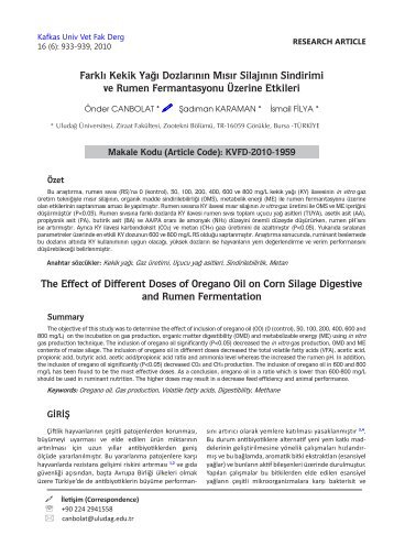 The Effect of Different Doses of Oregano Oil on Corn Silage ...