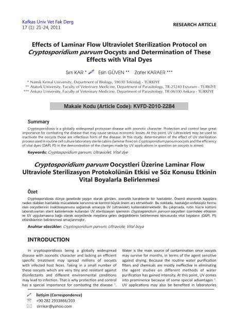 Cryptosporidium parvum Oocysts and Determination of These ...