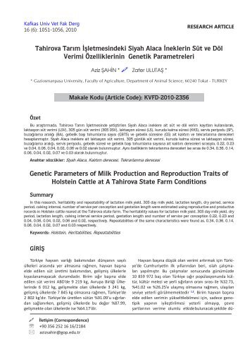 Genetic Parameters of Milk Production and Reproduction Traits of ...