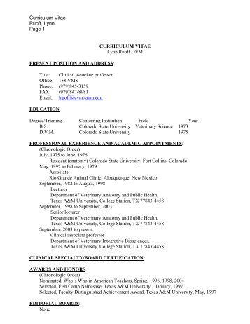 CURRICULUM VITAE - College of Veterinary Medicine - Texas A&M ...