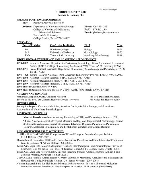 CURRICULUM VITAE - College of Veterinary Medicine - Texas A&M ...