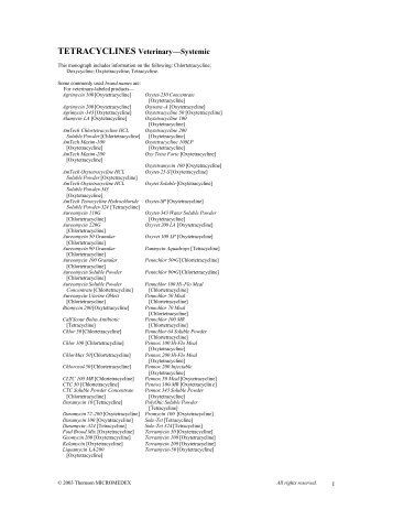 TETRACYCLINES Veterinary—Systemic