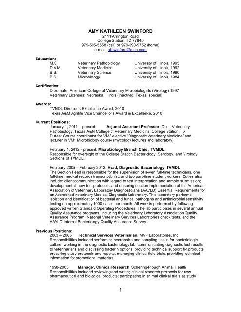 Curriculum Vitae - College of Veterinary Medicine