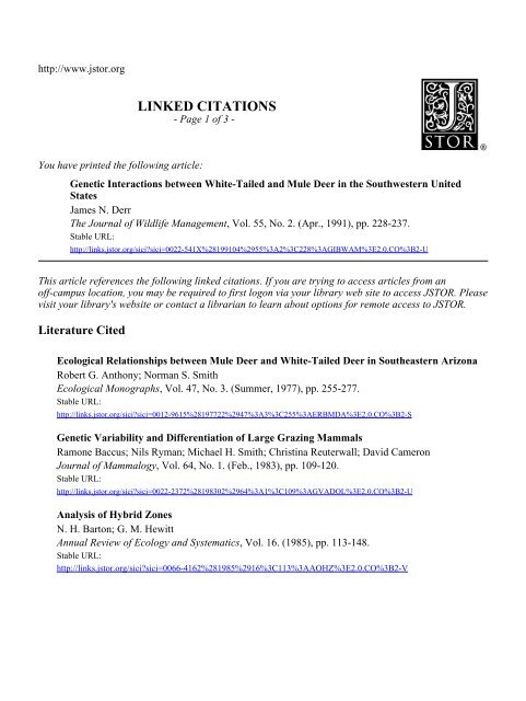 Genetic Interactions between White-Tailed and Mule Deer in the ...