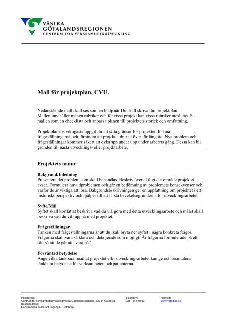 Mall för projektplan, CVU.