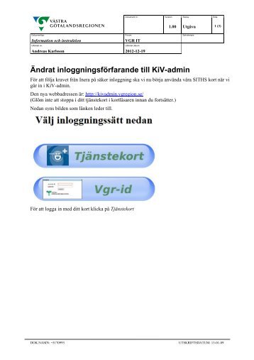 Ändrat inloggningsförfarande till KiV-admin