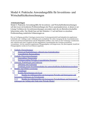 Modul 4: Praktische Anwendungsfälle für Investitions- und ...