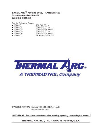 thermal arc inc., troy, ohio 45373-1085, usa - Victor Technologies