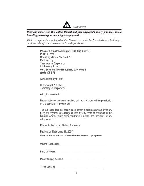 Thermal Dynamics 15C Drag-Gun LT Operating Manual_(4965)