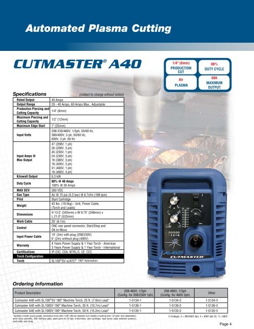 CutMaster A Series Sales Brochure - Victor Technologies - Europe