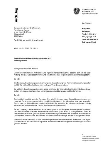 Stellungnahme zu Entwurf - Bundeskammer der Architekten und ...