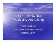 HEALTH PROMOTION: Models and Approaches - Continuous ...