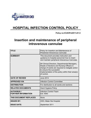 Insertion and Maintenance of Peripheral Intravenous Cannulae