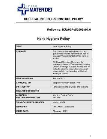 Hand Hygiene Policy - Local - Continuous Professional Development