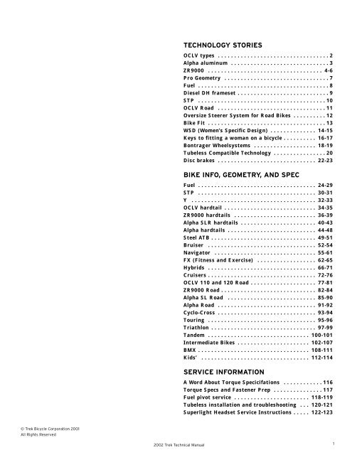 TECHNOLOGY STORIES BIKE INFO, GEOMETRY ... - Vintage Trek