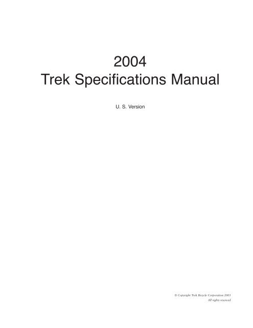 2004 Trek Specifications Manual - Vintage Trek