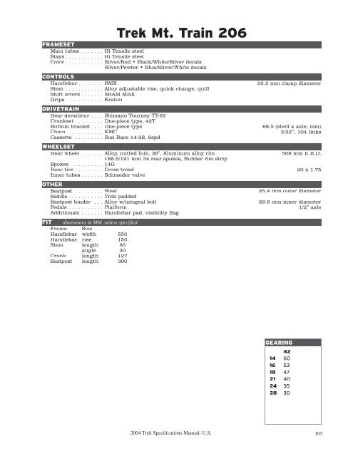 2004 Trek Specifications Manual - Vintage Trek